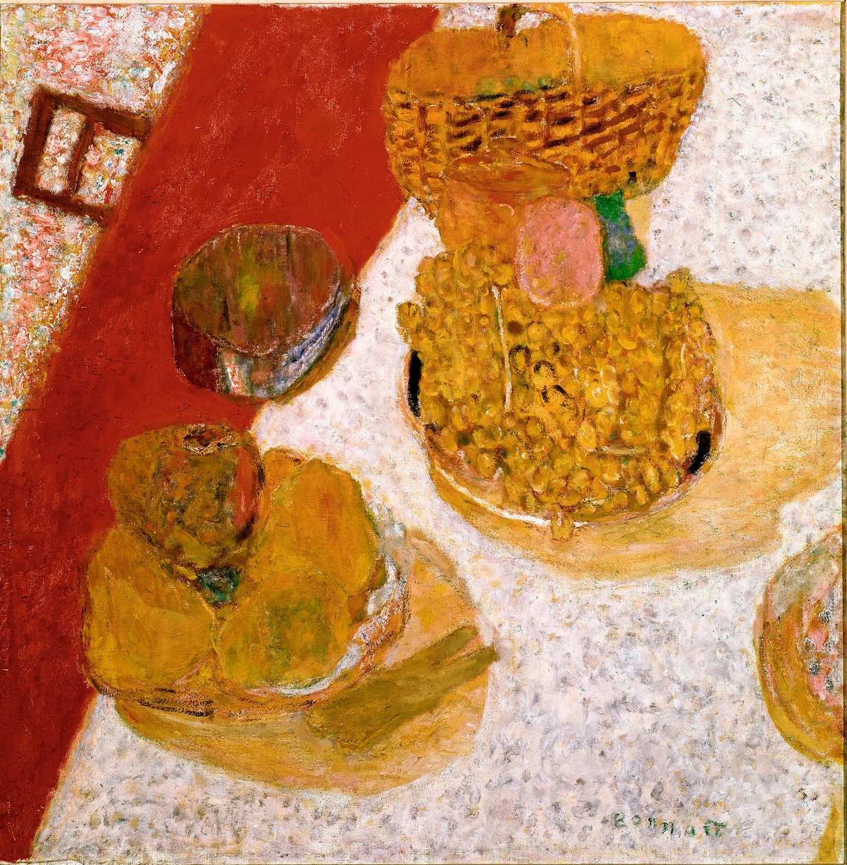 Bordshörn Still Life of Fruit. Målning av Pierre Bonnard (1867-1947) 1935 Dim. 67x63,5 cm Paris, Musee national d