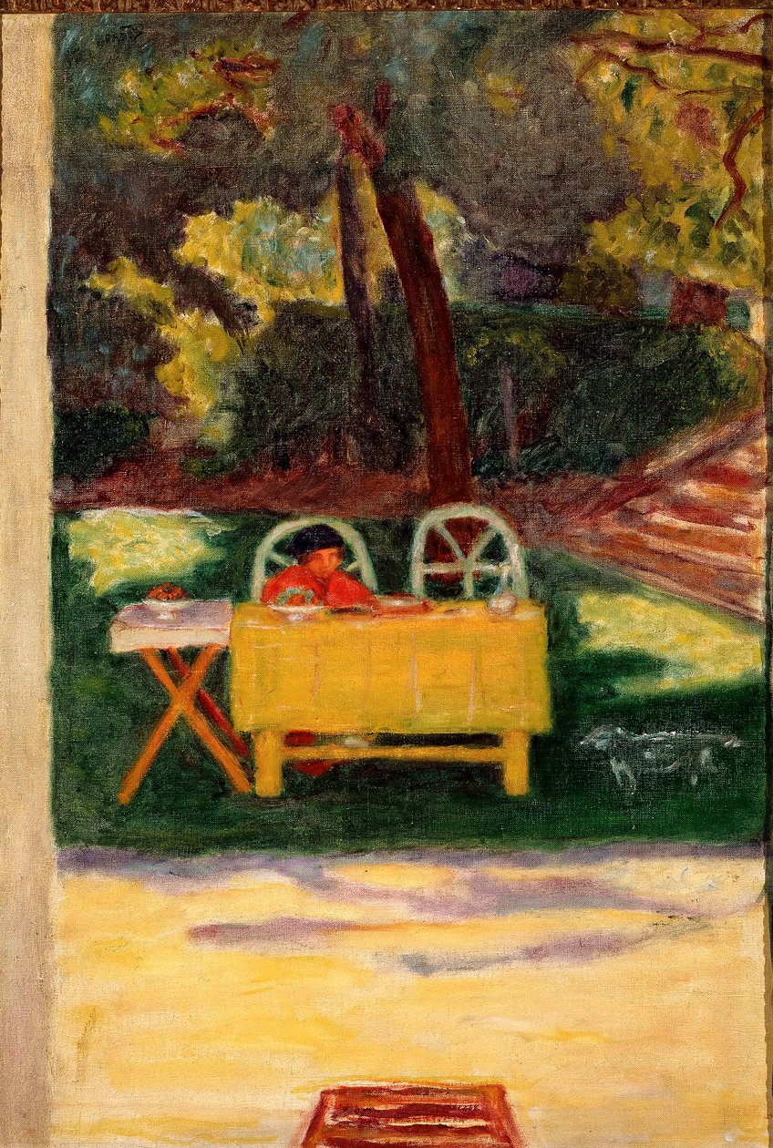 Provsmakning i trädgården. Målning av Pierre Bonnard (1867-1947), cirka 1910. Olja på duk, Sol: 65x44cm Milano, Privat samling av Pierre Bonnard
