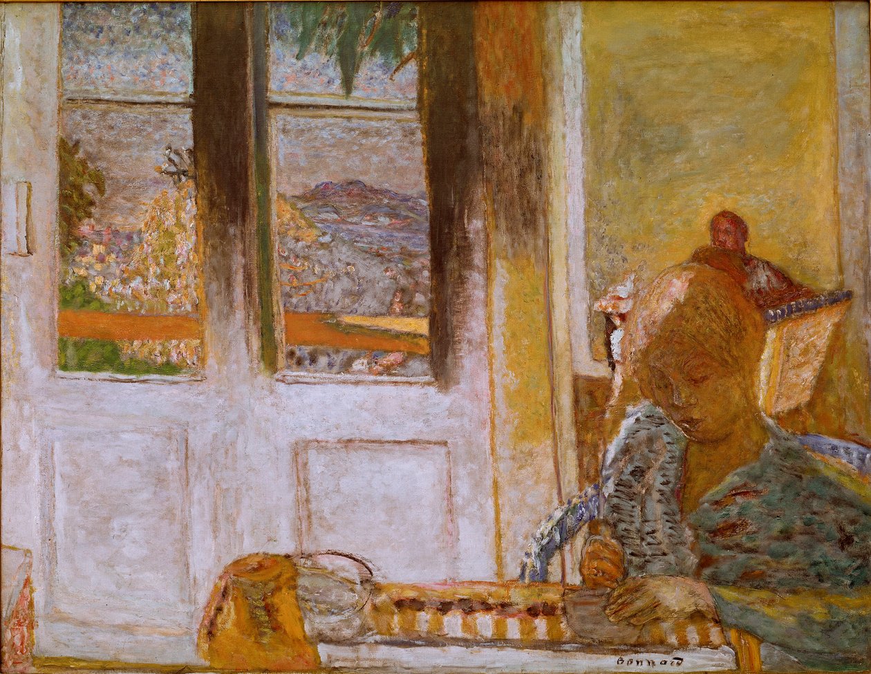 Det franska fönstret (Matin a Le Cannet) Målning av Pierre Bonnard (1867-1947) 1932. Olja på duk. Dämpa. 86x112 cm Collection Privee av Pierre Bonnard