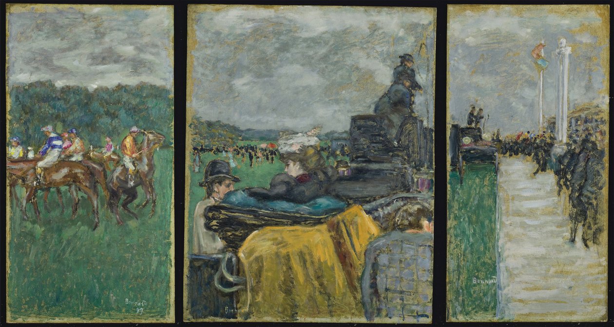The Longchamp Racecourse Les banor à Longchamp. Triptyk, 1897 av Pierre Bonnard