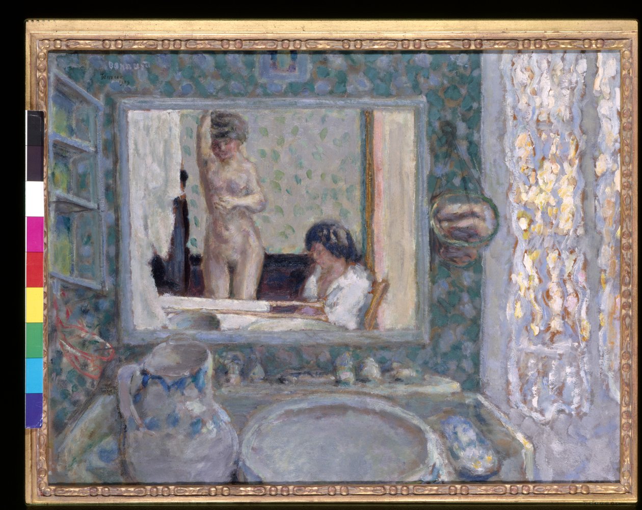Spegeln i det gröna rummet (La Glace De La Chambre Verte) (olja på papper) av Pierre Bonnard