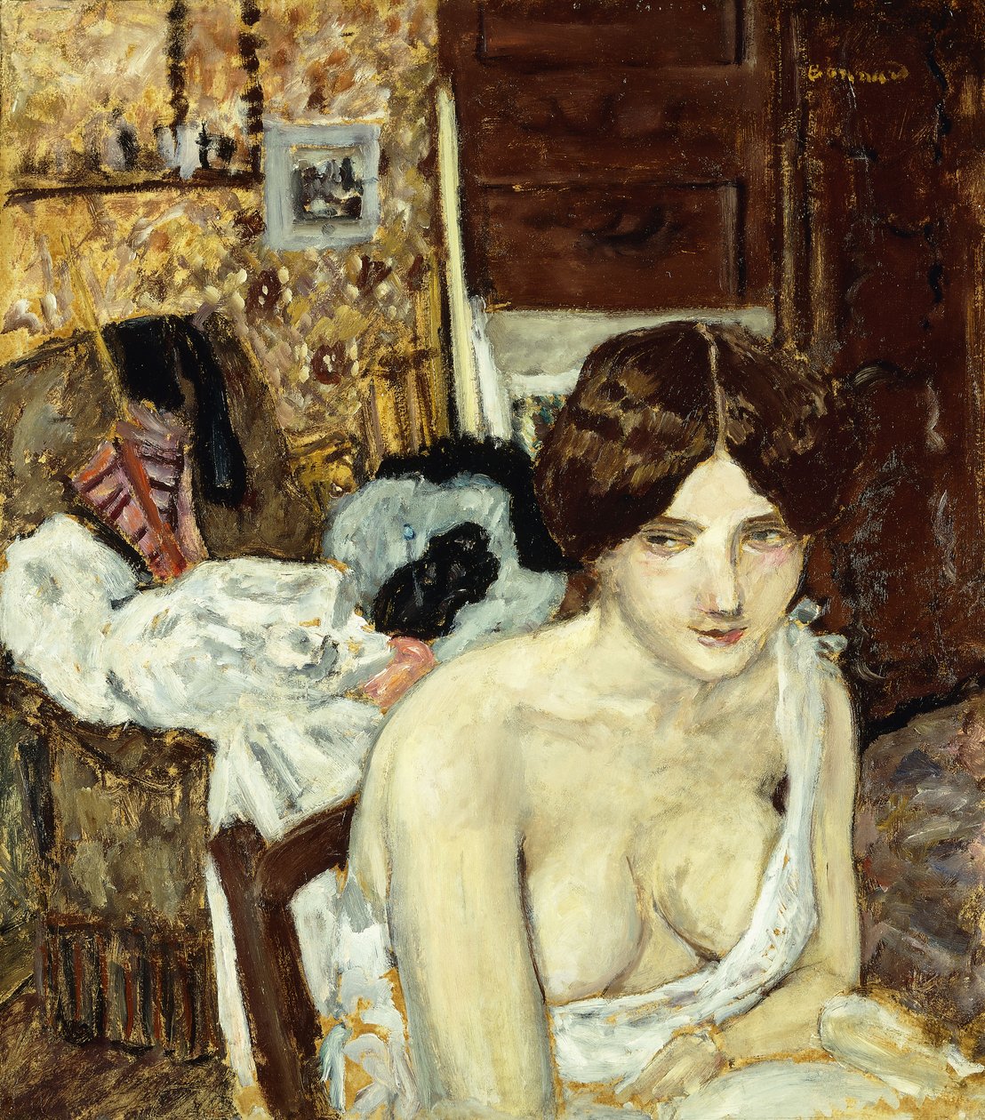 Den vilande modellen; Le Repos de Modele, ca 1910 (olja ombord) av Pierre Bonnard