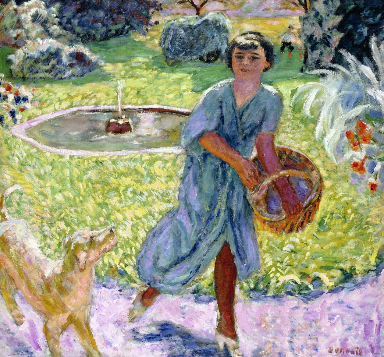 Den unga flickan eller den unga flickan som leker med en hund av Pierre Bonnard