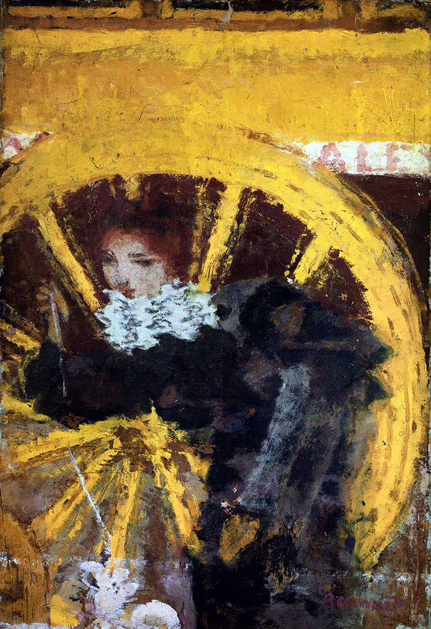 Omnibus Ung kvinna och hennes hund nära hjulen på en vagn. Målning av Pierre Bonnard (1867-1947) 1895 Collection Vicomtesse de Maublanc av Pierre Bonnard