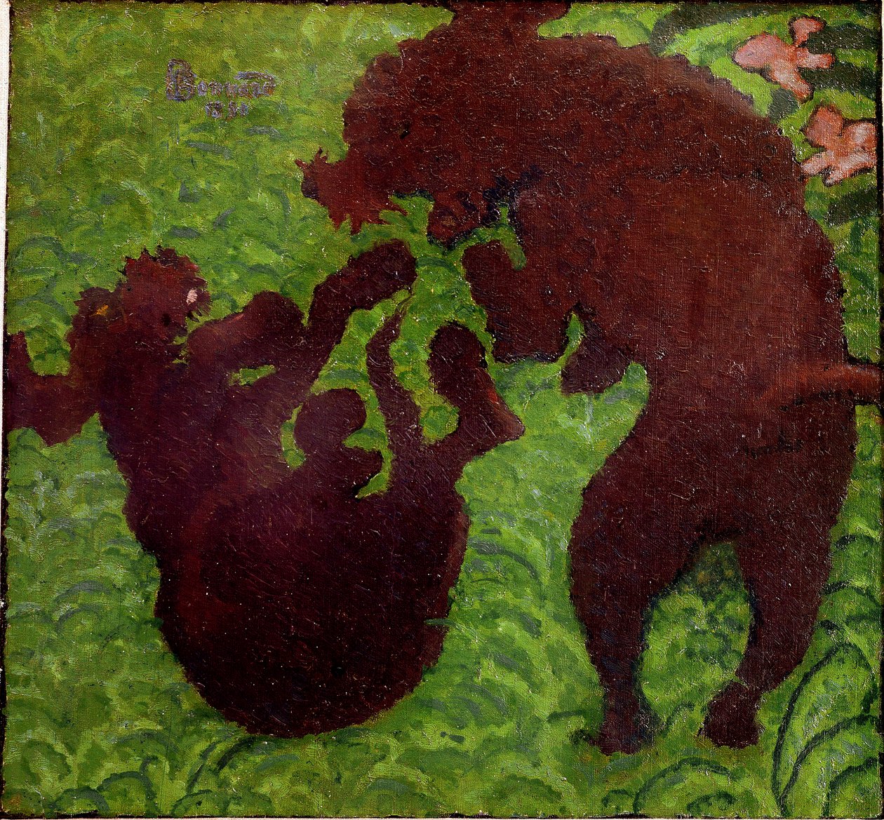 Rapphönan Två hundar som leker i gräset. Målning av Pierre Bonnard (1867-1947) Privat samling av Pierre Bonnard
