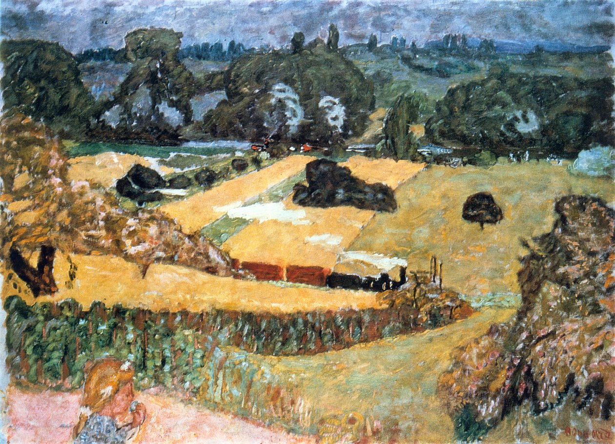 Tåg och Bardes, Landskap med ett godståg, 1909 av Pierre Bonnard