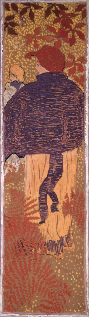 Woman in a Cape, en av fyra paneler av Women in the Garden, 1891 (olja på papper på duk) av Pierre Bonnard