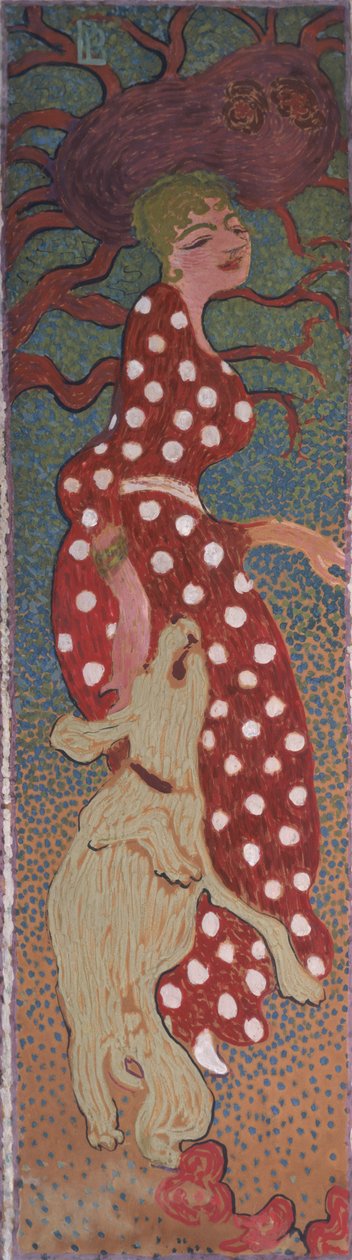 Woman in a White Spotted Dress, en av fyra paneler av Women in the Garden, 1891 (olja på papper på duk) av Pierre Bonnard