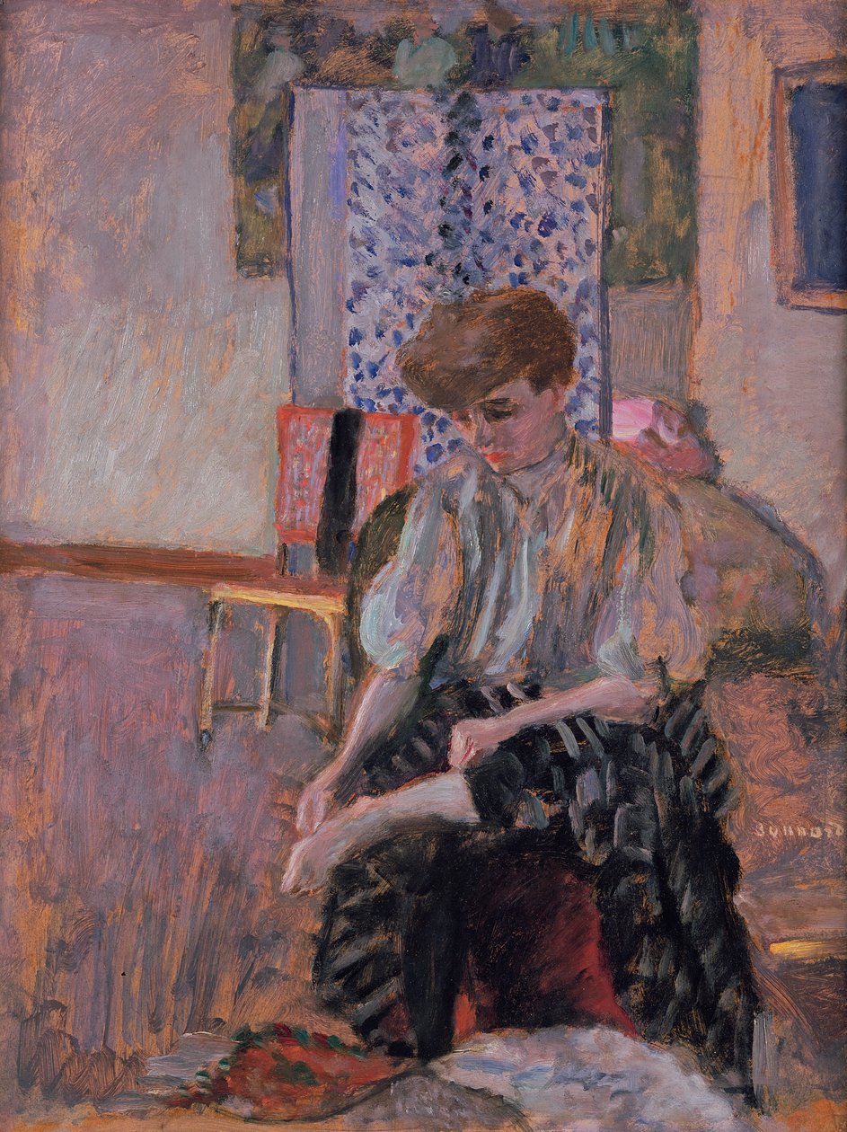 Kvinna som tar på sig sina strumpor av Pierre Bonnard
