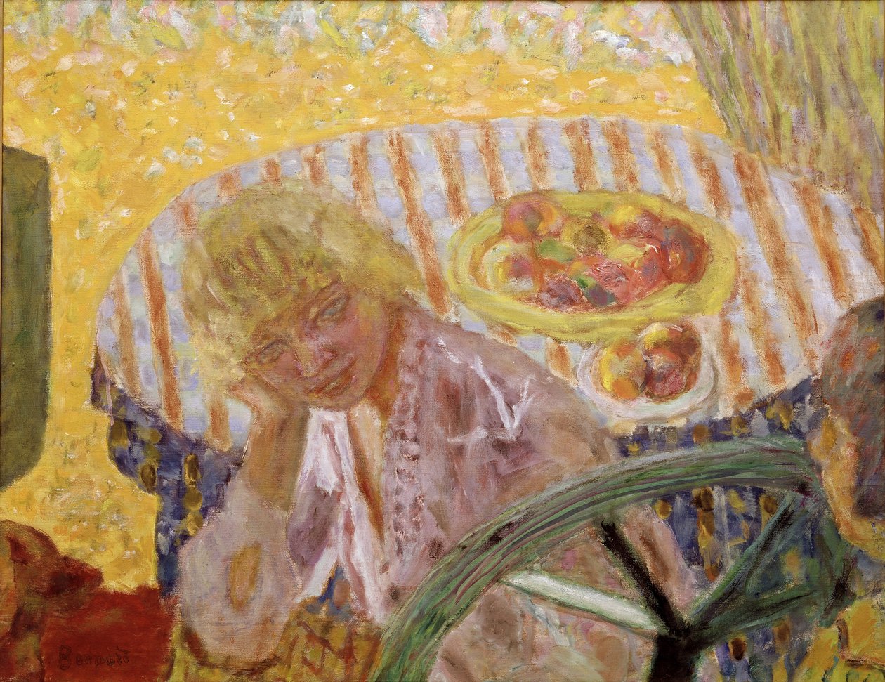 Unga kvinnor i trädgården eller den randiga dukmålningen av Pierre Bonnard (1867-1947) 1921-1923 Privat samling av Pierre Bonnard