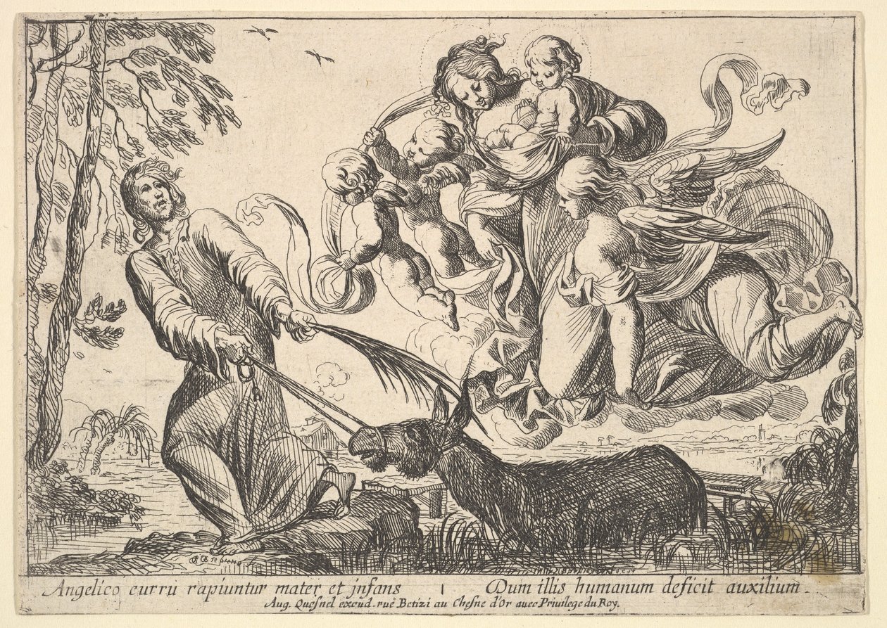 Änglar som lyfter jungfru och barn, 1610-42. av Pierre Brebiette