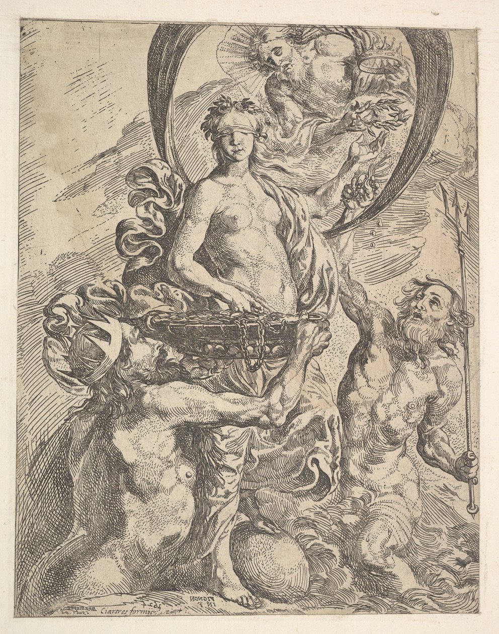 Jupiter, Pluto och Neptunus erbjuder sina rikedomar till förmögenhet, 1624. av Pierre Brebiette