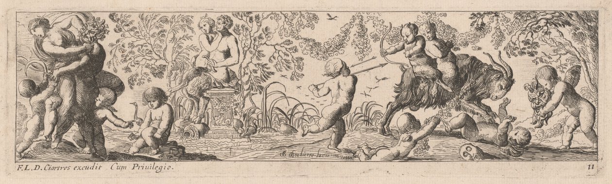 Putti och Satyrs skjuter pilar av Pierre Brebiette
