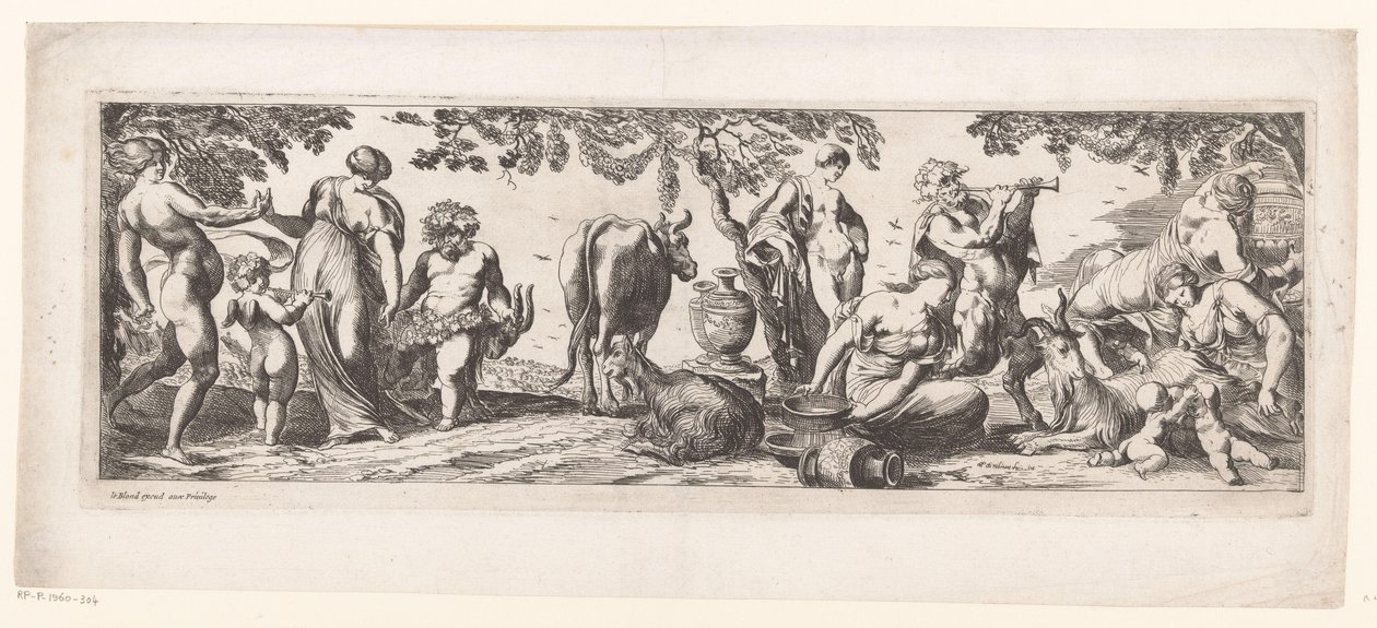 Vila Silenus och hans följe i ett landskap av Pierre Brebiette