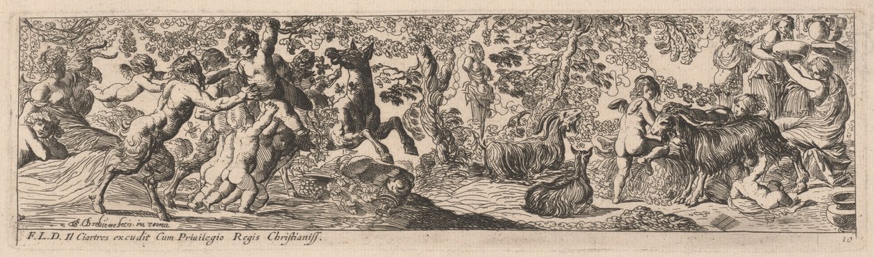Satyrs och Putti leker med djur av Pierre Brebiette