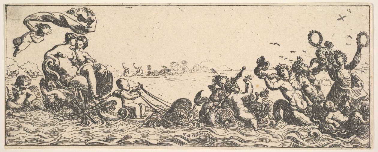 Två kvinnor som sitter i ett skal, 1615-42. av Pierre Brebiette