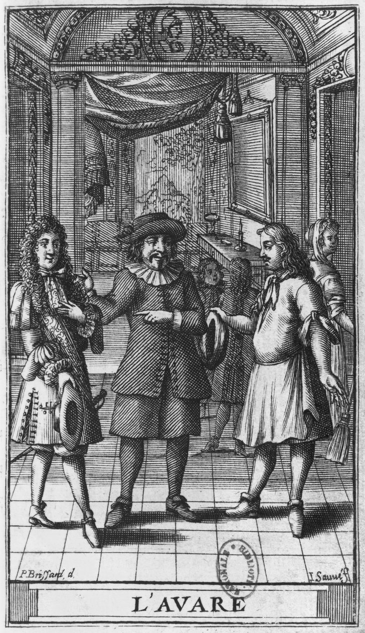 Moliere som Harpagon, frontispiceillustration från 