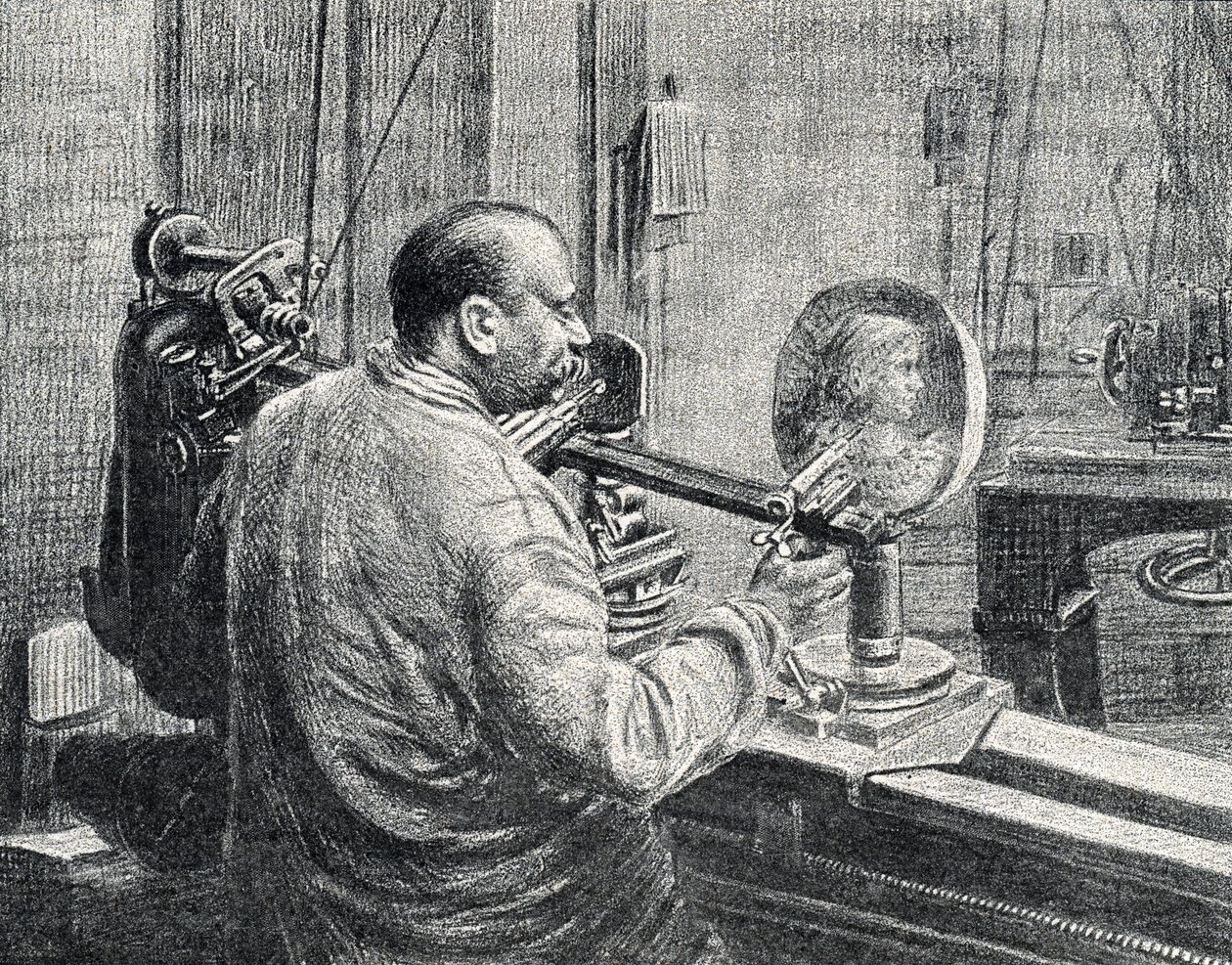 En medaljör som använder en sorts strömavtagarefräsmaskin Gravyr från "Excursion a travers les metiers" av Pierre Calmette Private Collection av Pierre Calmettes