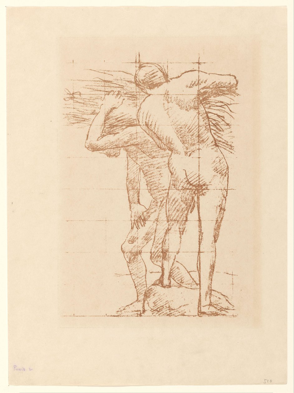 Studie av två nakna män med ett gäng halm av Pierre Cécile Puvis de Chavannes