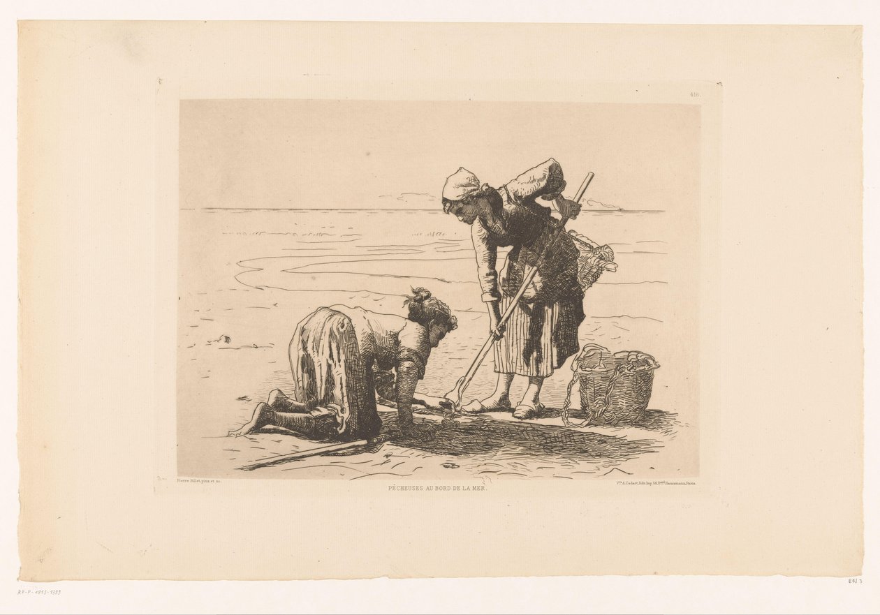 Fiskare vid kusten Pecheuses au bord de la mer. (titel på objekt) av Pierre Celestin Billet