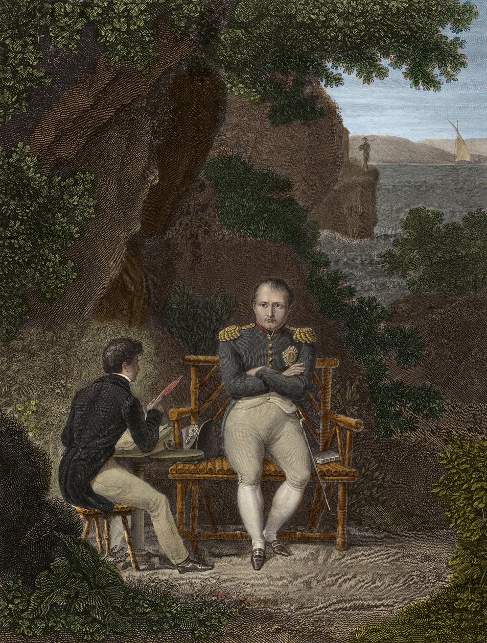 NAPOLEON I (1769-1821) I exil i Saint Helena - Napoleon dikterar sina memoarer till Emmanuel Pons de Las Cases (1800-1854) son till Emmanuel de Las Cases - Napoleon till Saint Helena (St. Helena): Han dikterar till de unga Las Cases anteckningarna som ska  av Pierre Charles Bacquoy