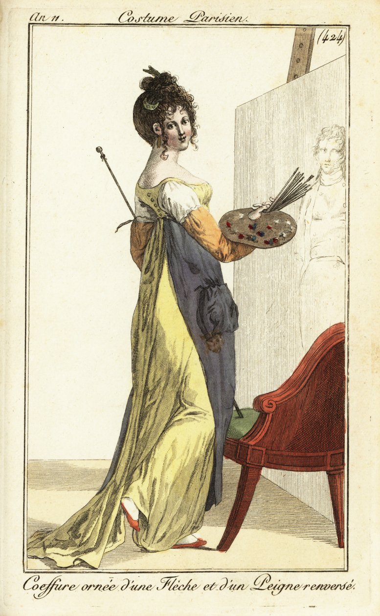 Kvinnlig konstnär framför en oljemålning, Paris av Pierre Charles Baquoy