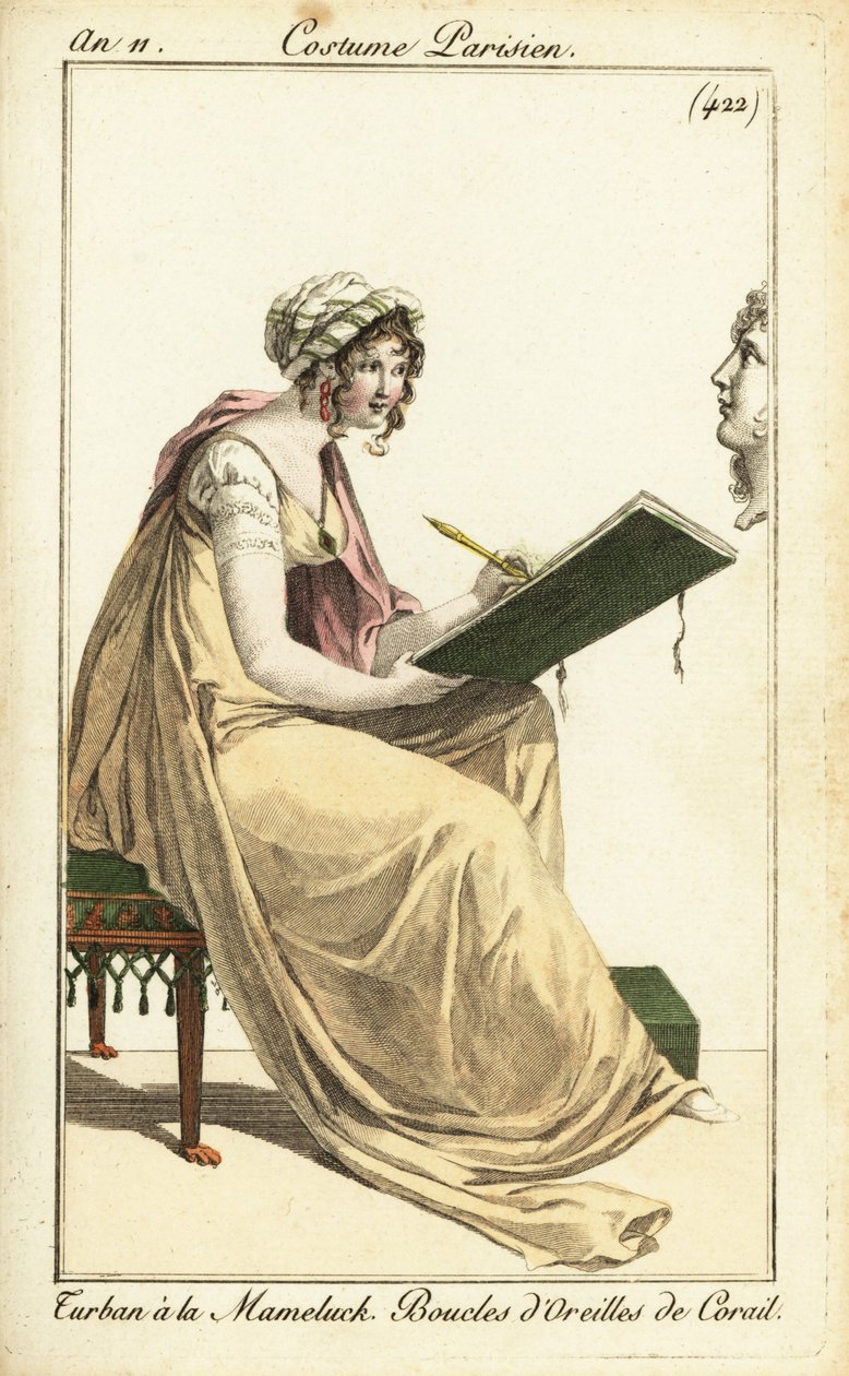 Kvinna som ritar en klassisk byst i en skissbok, Paris av Pierre Charles Baquoy