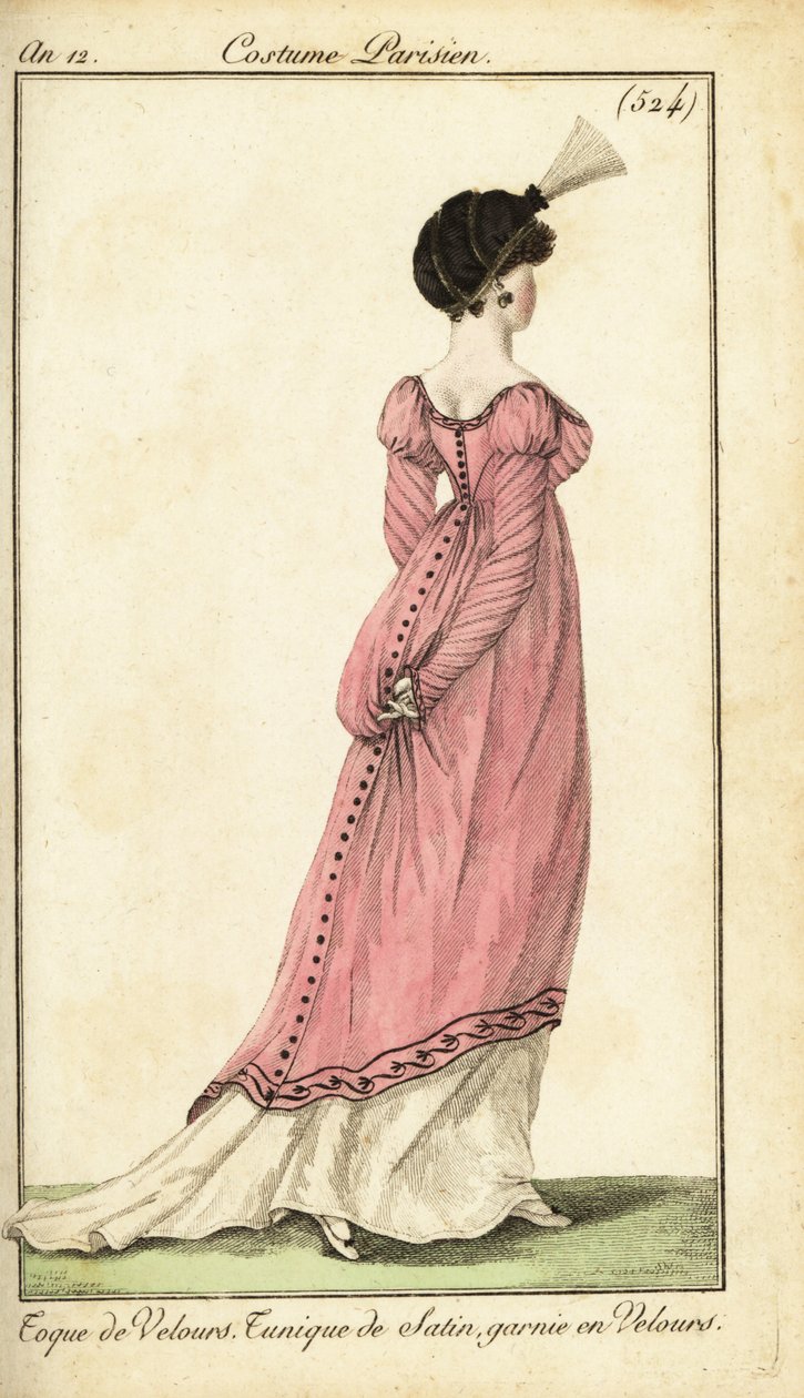 Kvinna i satin tunika klänning och sammet toque, Paris av Pierre Charles Baquoy