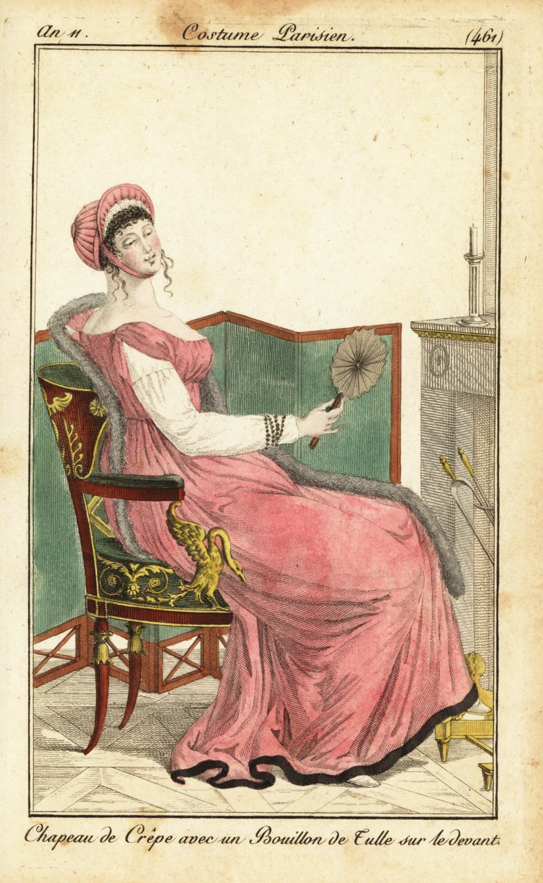 Kvinna som sitter på en Empire-stol i en salong, Paris av Pierre Charles Baquoy