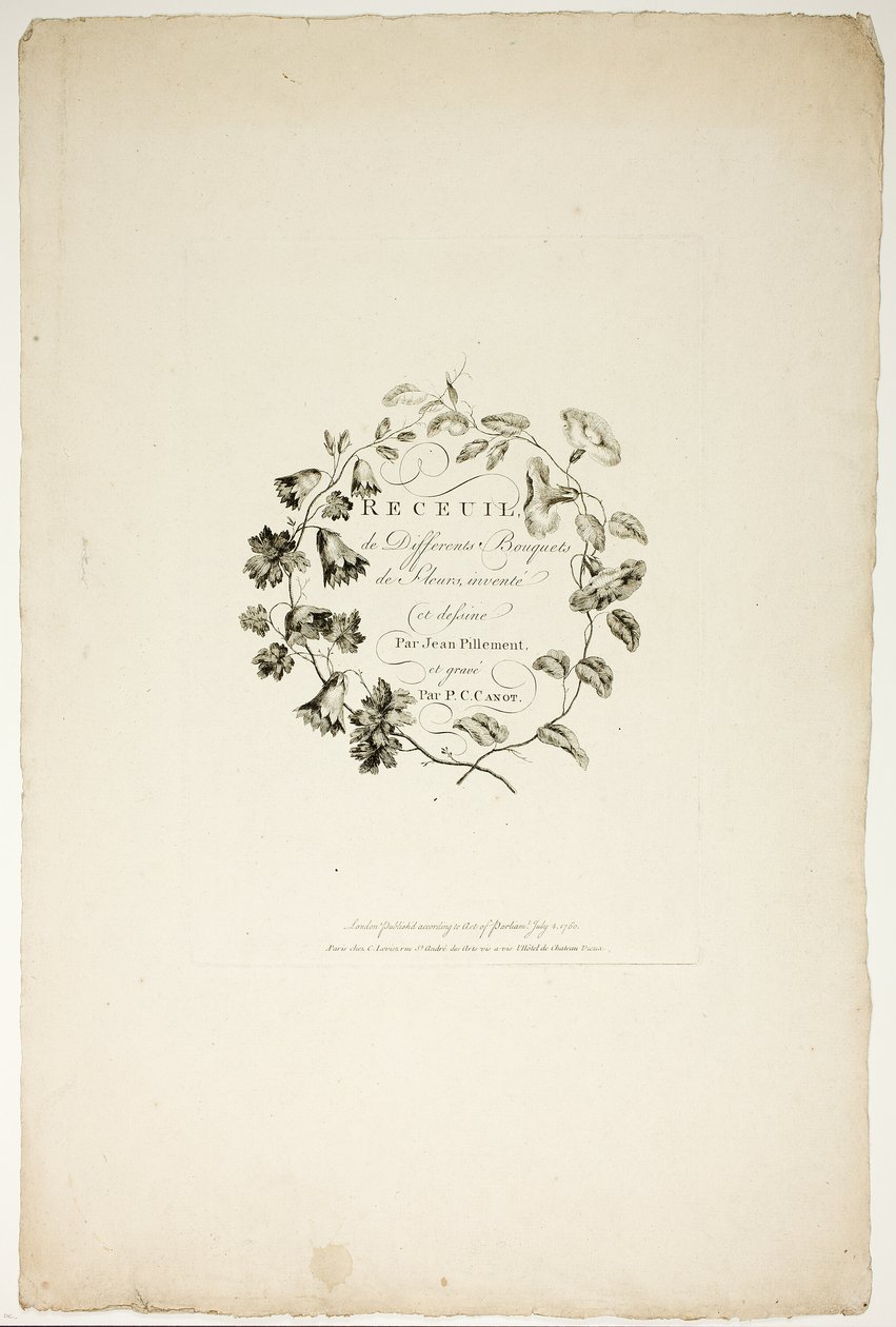 Omslag till samling av olika blomsterbuketter, uppfunnen och tecknad av Jean Pillement och graverad av P. C. Canot av Pierre Charles Canot