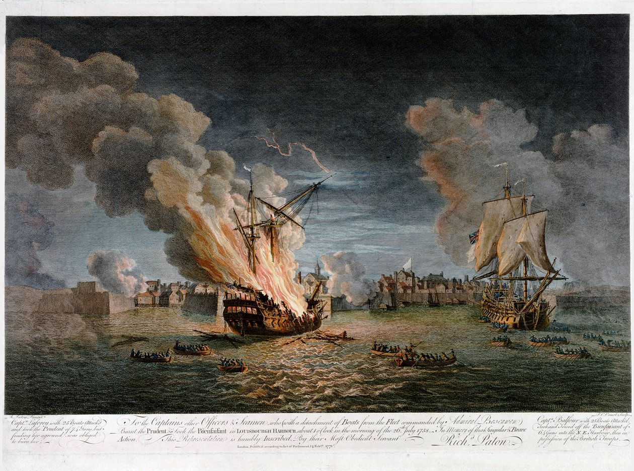 Till de kaptener, officerare och sjömän som tjänstgjorde i den fartygsavdelning i flottan som satte eld på de franska fartygen "Prudent" och "Bienfaisant" i Louisbourgs hamn (Quebec, Kanada) den 26 juli av Pierre Charles Canot