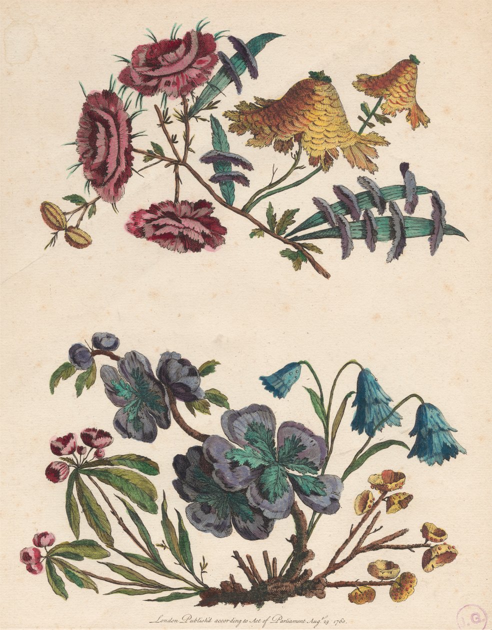 Två sprayer av imaginära blommor av Pierre Charles Canot