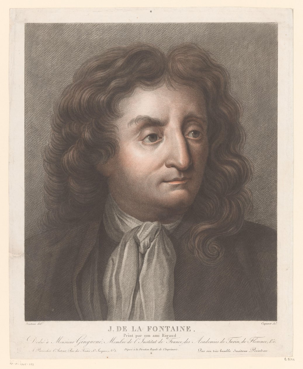 Porträtt av Jean de La Fontaine J. de la Fontaine. (titel på objekt) av Pierre Charles Coqueret