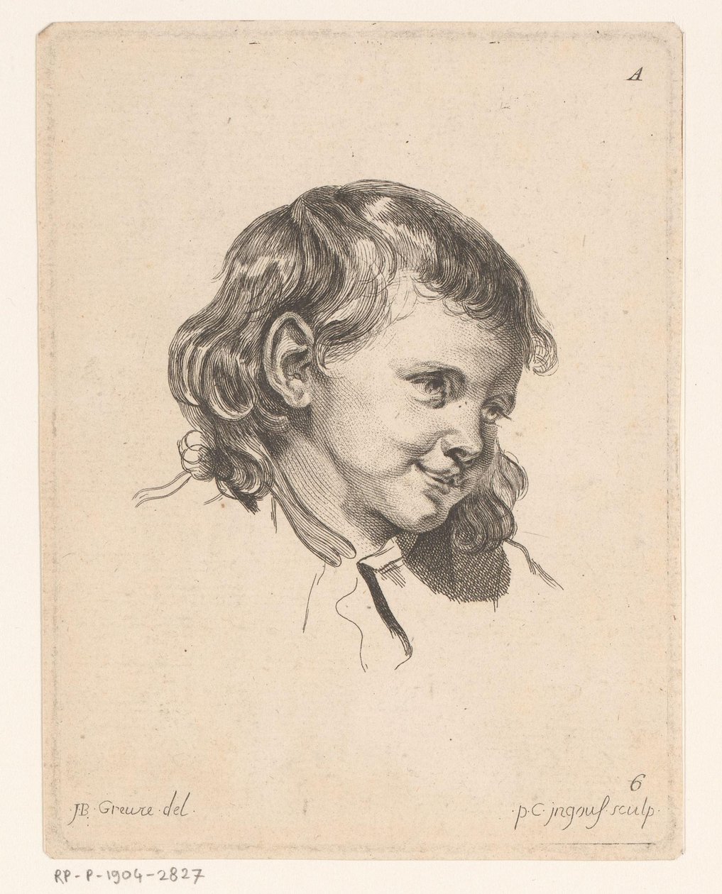 Barnets huvud, vänt åt höger Huvuden för olika figurer (serietitel) ir. Cahier de Têtes de différens Caracteres (serietitel) av Pierre Charles Ingouf