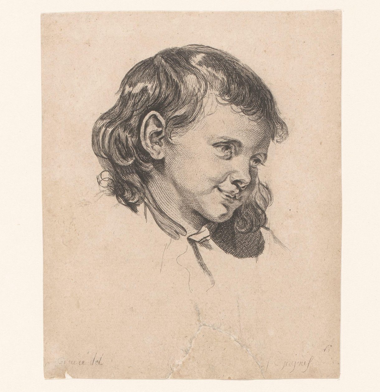 Barnets huvud, vänt åt höger Huvuden för olika figurer (serietitel) ir. Cahier de Têtes de différens Caracteres (serietitel) av Pierre Charles Ingouf