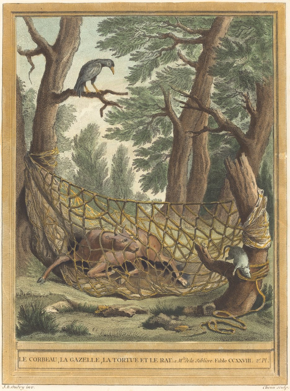 Kråkan, Gasellen, Sköldpaddan och Råttan av Pierre Chenu after Jean Baptiste Oudry