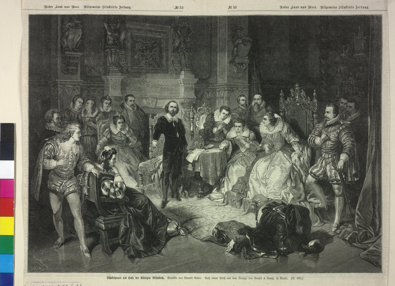 Shakespeare-uppläsning vid drottning Elisabeth I:s hov ur Macbeth av Pierre Cottin