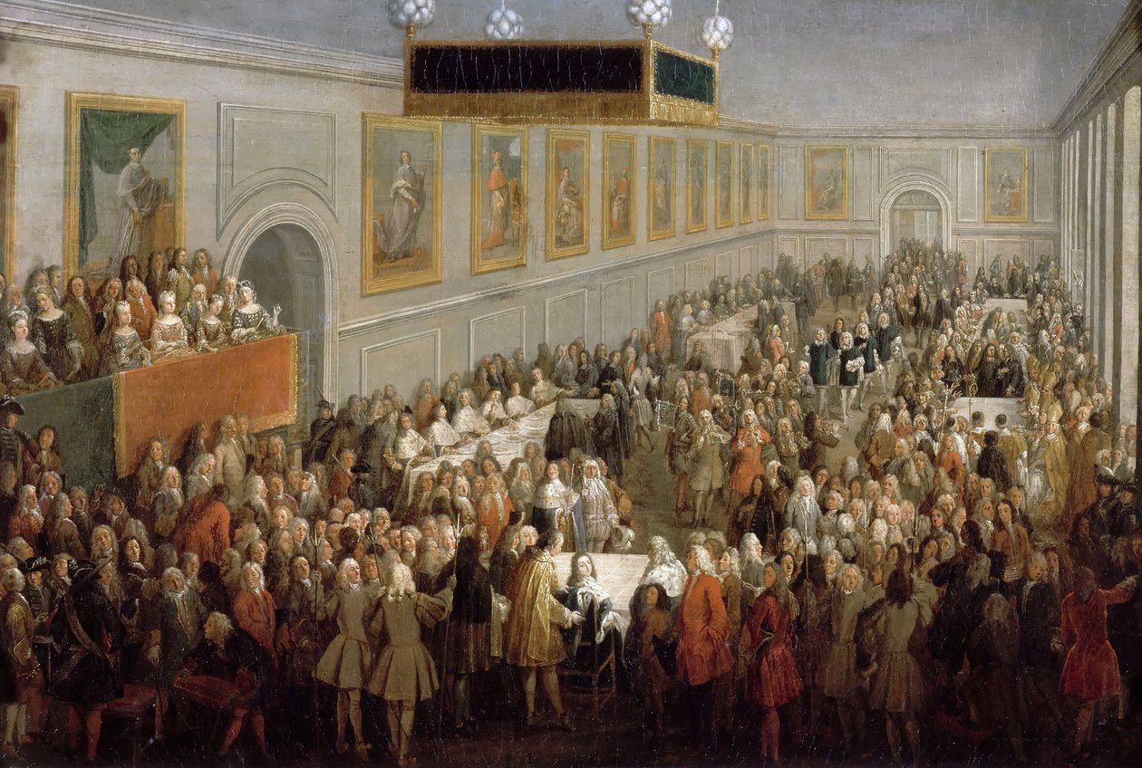 Högtid ges efter Ludvig XV:s kröning i Palais Archiepiscopal i Reims, 25 oktober 17 av Pierre Denis II Martin