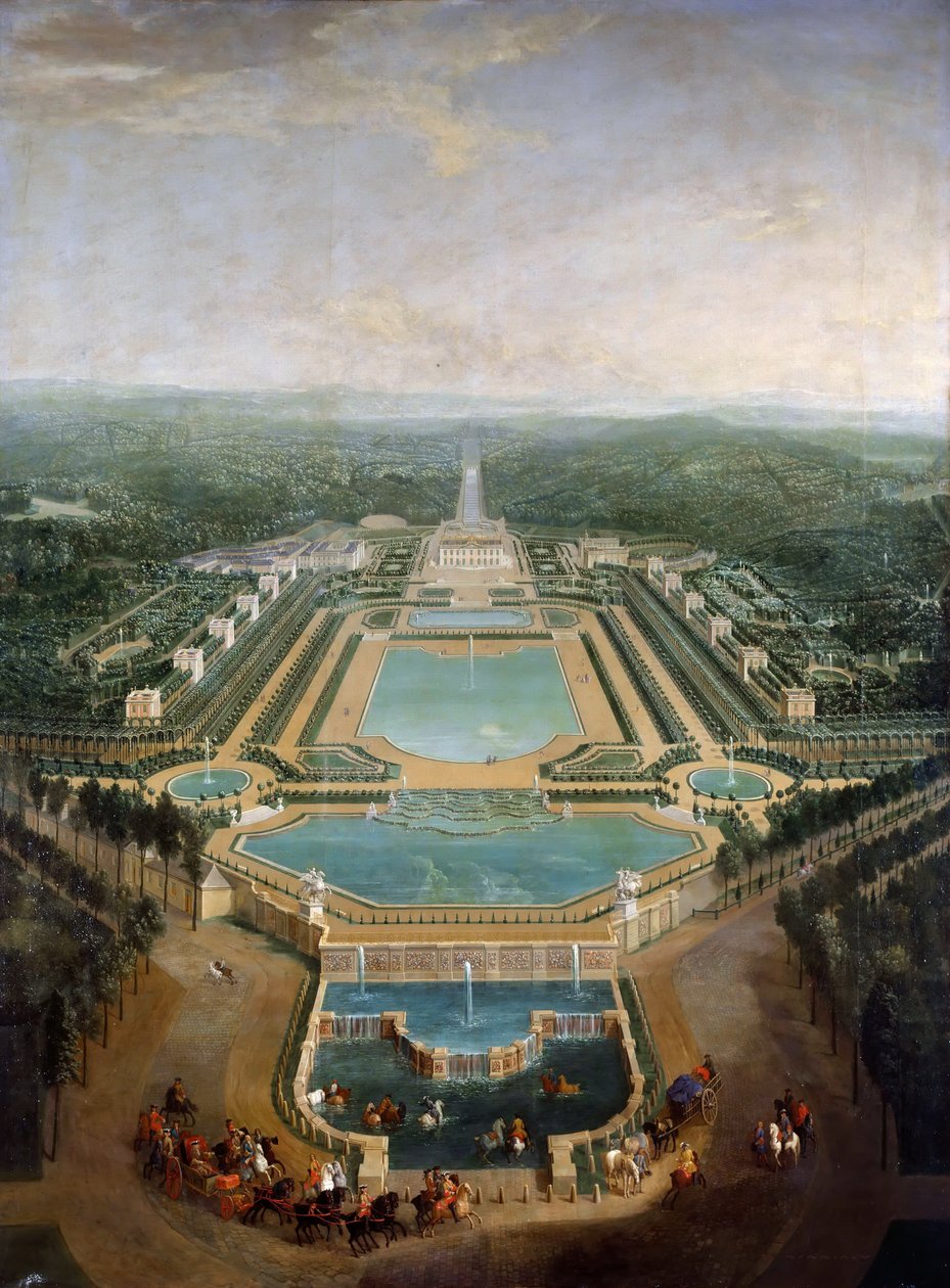 Översikt över slottet och trädgårdarna vid Marly, omkring 1724 av Pierre Denis II Martin