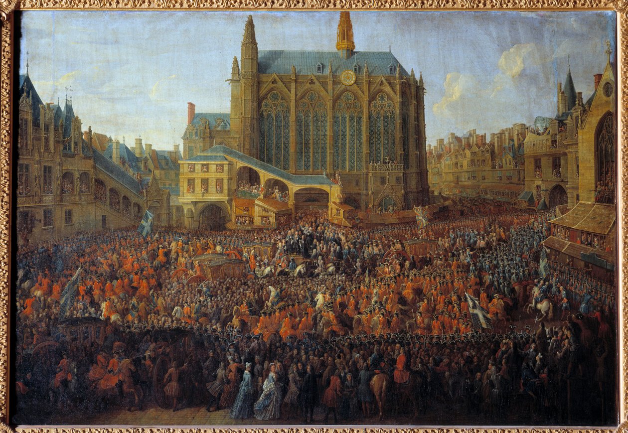 Ludvig XV:s avgång efter att rättsbädden brutit mot Ludvig XIV:s vilja, som hölls i Storkammaren i Paris parlament av Pierre Denis Martin