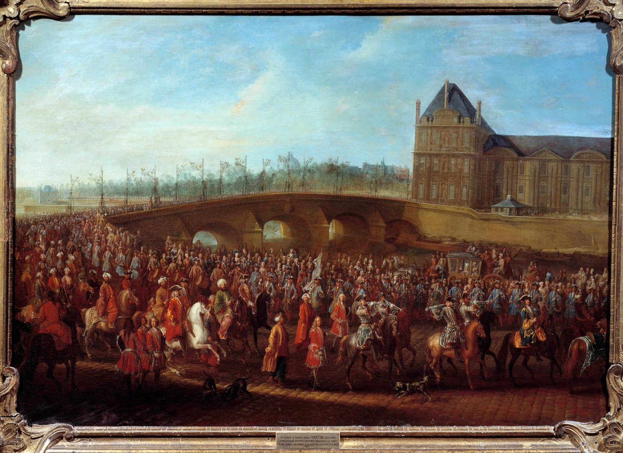 Turkiets ambassadör Mehmet Effendi lämnar Sublime Porte efter audiensen beviljad av kung Ludvig XV den 21/03/1721 Målning av Pierre Denis Martin (1663-1742) av Pierre Denis Martin