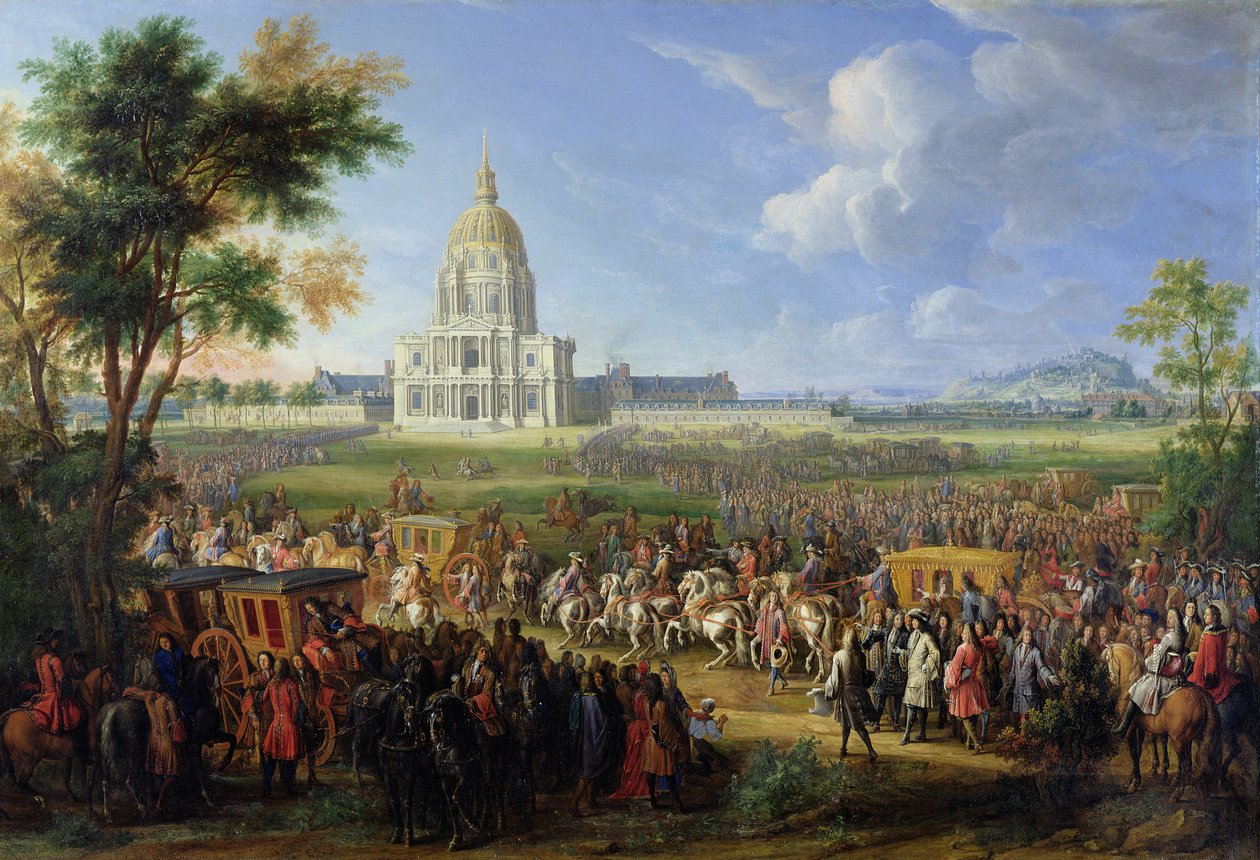 Ludvig XIV (1638-1715) och hans följe på besök i Les Invalides, 26 augusti 1706 av Pierre Denis Martin