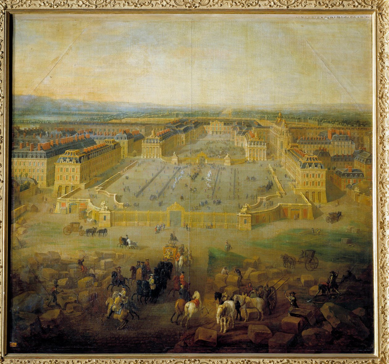 Utsikt över slottet i Versailles från kusten av Place d