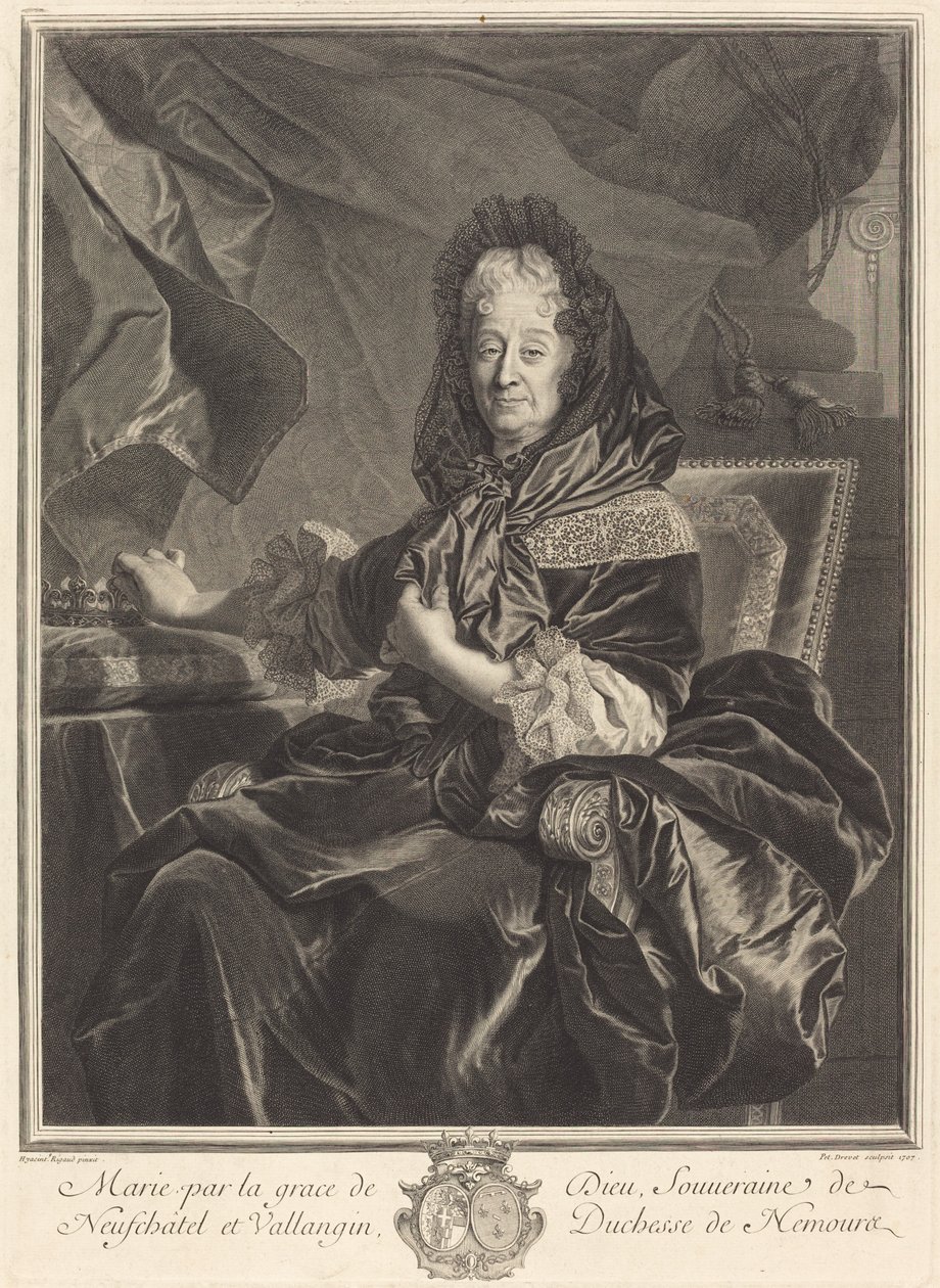 Hertiginnan av Nemours av Pierre Drevet after Hyacinthe Rigaud