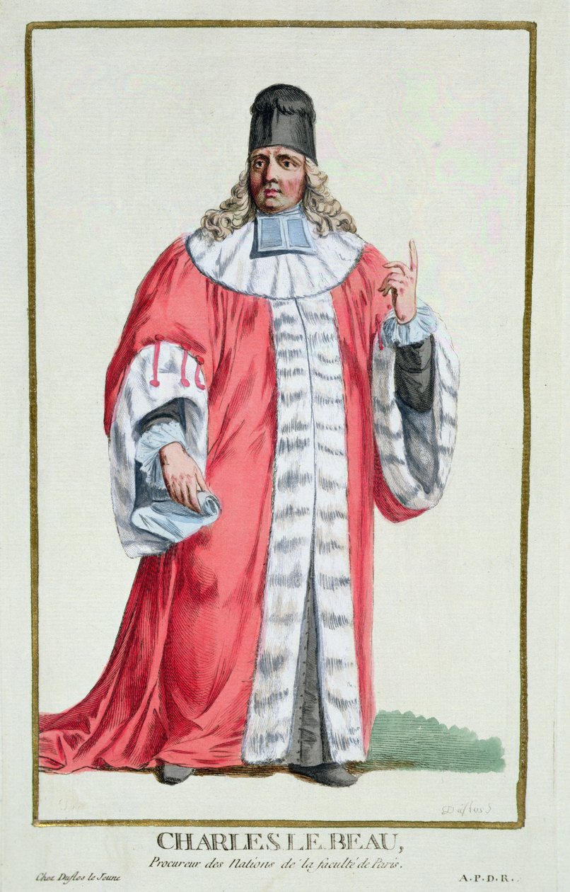 Charles le Beau (1701-78) från "Receuil des Estampes, Representant les Rangs et les Dignites, suivant le Costume de toutes les Nations existantes", publicerad 1780 (handkolorerad gravyr). av Pierre Duflos
