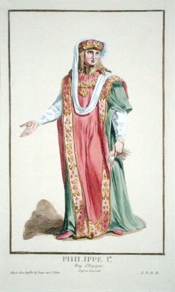 Filip I (1478-1506), kung av Kastilien från "Receuil des Estampes, Representant les Rangs et les Dignites, suivant le Costume de toutes les Nations existantes", publicerad 1780 (handkolorerad gravyr). av Pierre Duflos