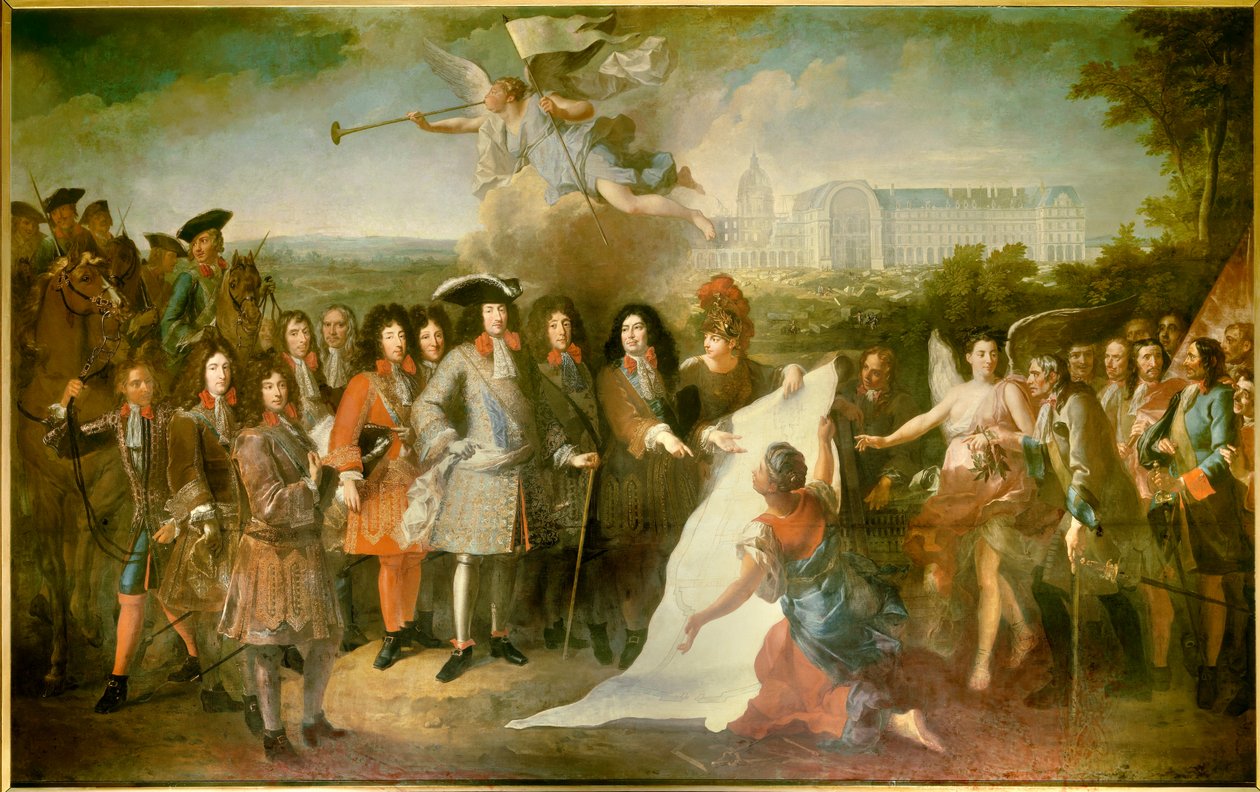 Presentation av planen för Royal Hote des Invalides för Ludvig XIV av markisen de Louvois (1639-1691) Bland närvarande är Henri de la Tour d