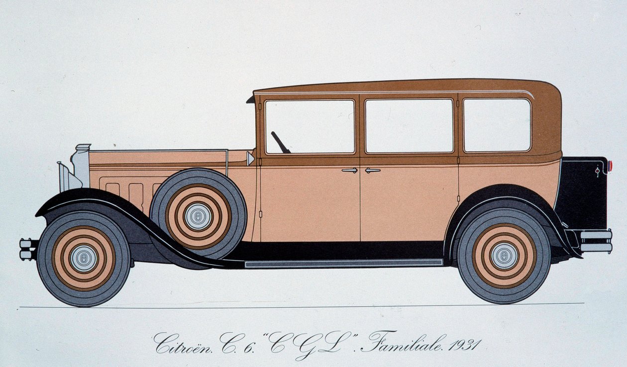 Skylt som representerar 1931 års Citroen familjebil av Pierre Dumont