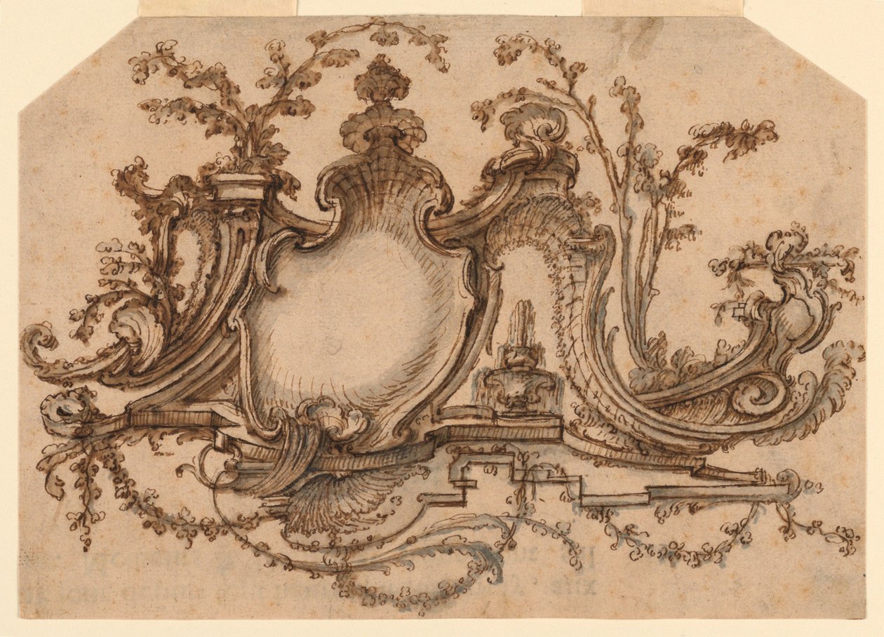 Design för paneldekoration med Rocaille Ornament av Pierre Edme Babel