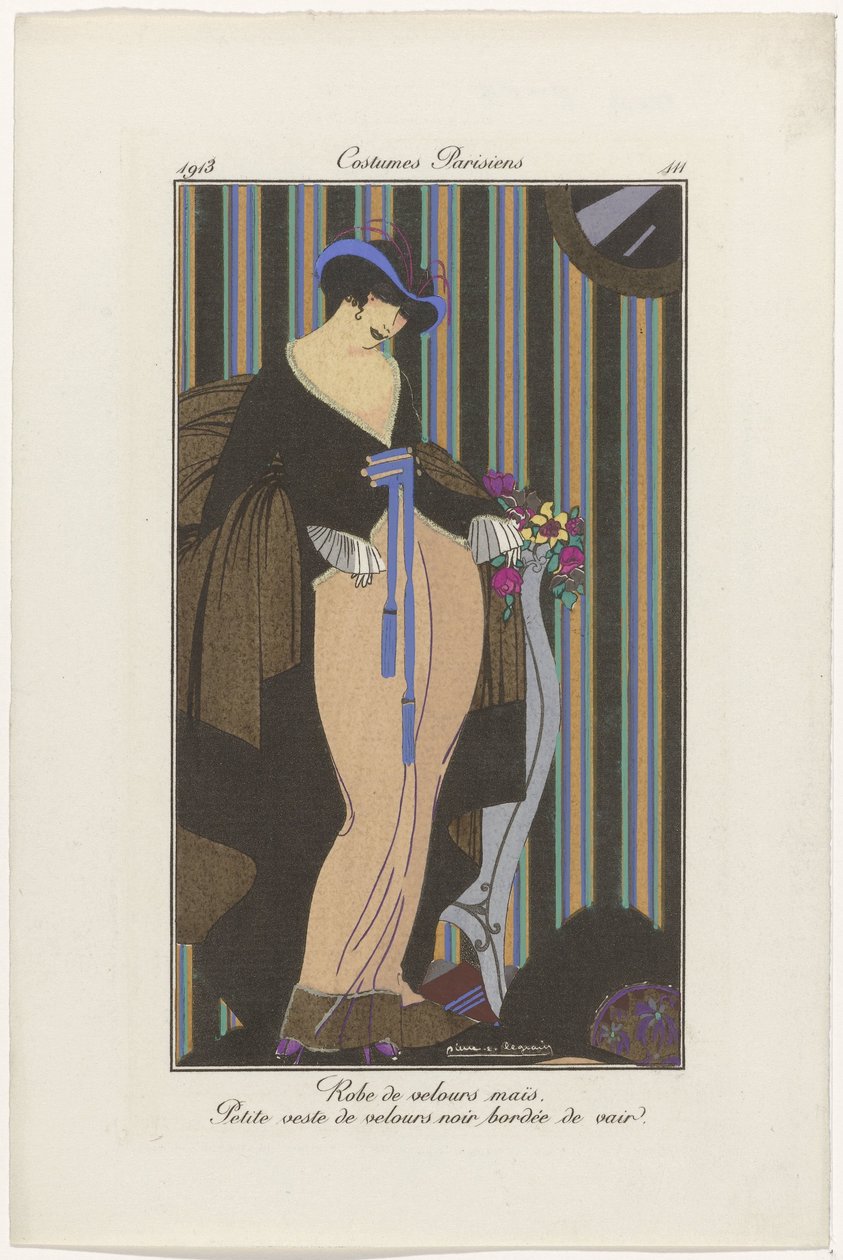 Journal of Ladies and Fashions: the Fashion Illustrators Journal of Ladies and Fashions: Fashion News Journal des Dames et des Modes, Costumes Parisiens, 1913, nr 111: Sammetsklänning (...) av Pierre Emile Legrain